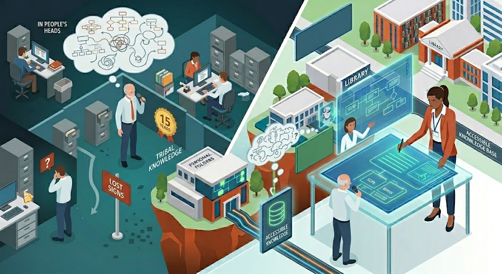 Tribal knowledge trapped in employees' heads instead of documented systems